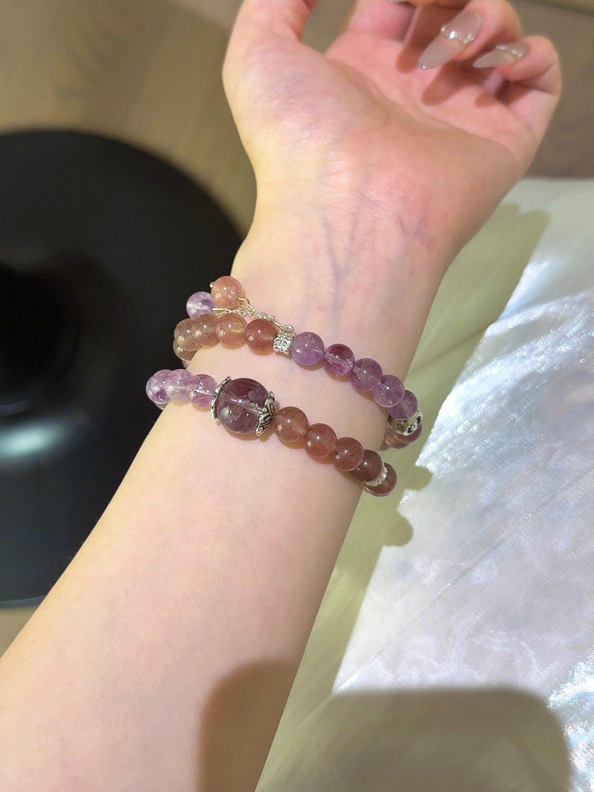 ▫️▪️ Strawberry crystal amethyst multi-circle bracelet